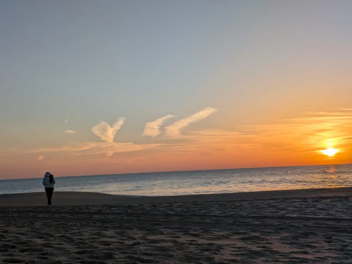 Coucher de soleil sur l’océan Atlantique près du bassin d’Arcachon.